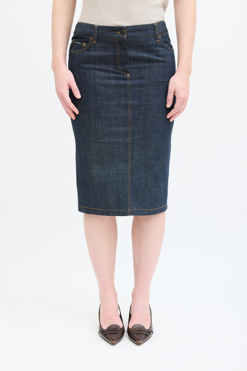 Dolce 
Gabbana Dark Wash Denim Pencil Skirt