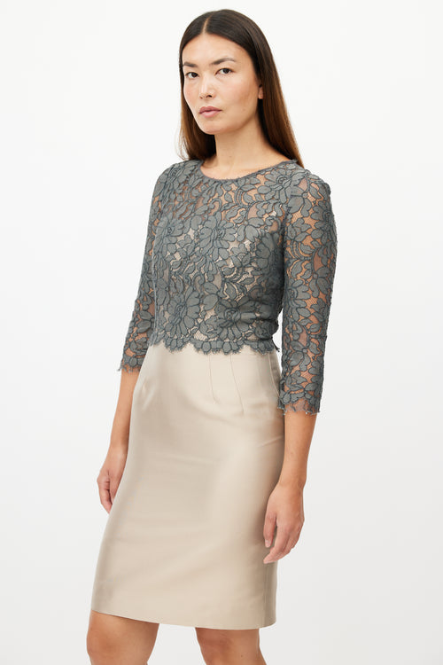 Dolce 
Gabbana Green 
Beige Silk Lace Dress