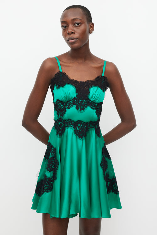 Dolce 
Gabbana Green 
Black Silk 
Lace Mini Dress