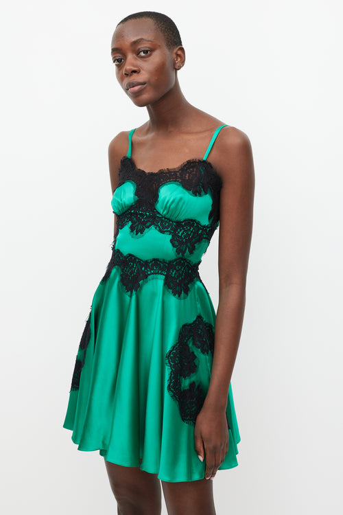 Dolce 
Gabbana Green 
Black Silk 
Lace Mini Dress