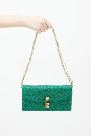 Dolce 
Gabbana Green 
Gold Borsa De Sera Lace Bag