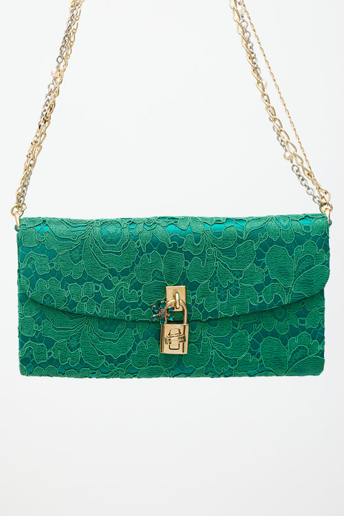 Dolce 
Gabbana Green 
Gold Borsa De Sera Lace Bag