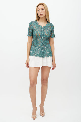 Dolce 
Gabbana Green Lace Button Up Top