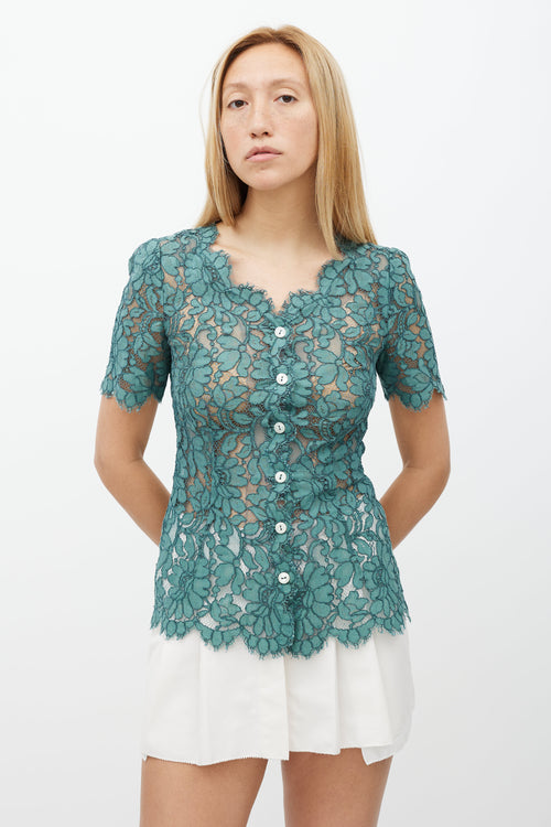 Dolce 
Gabbana Green Lace Button Up Top