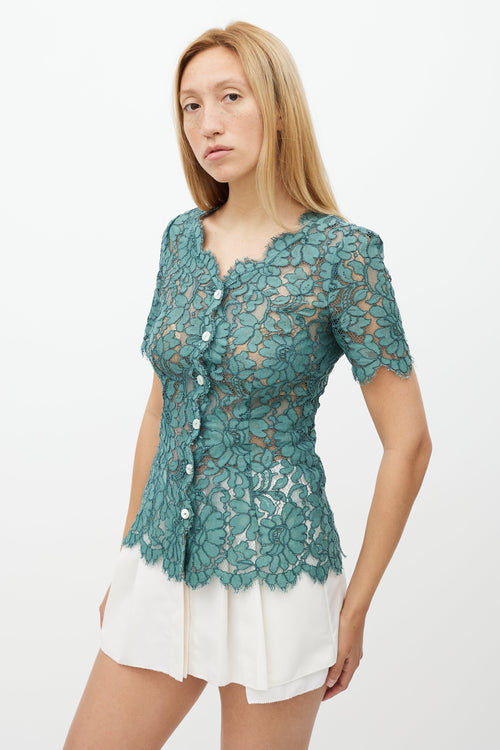 Dolce 
Gabbana Green Lace Button Up Top