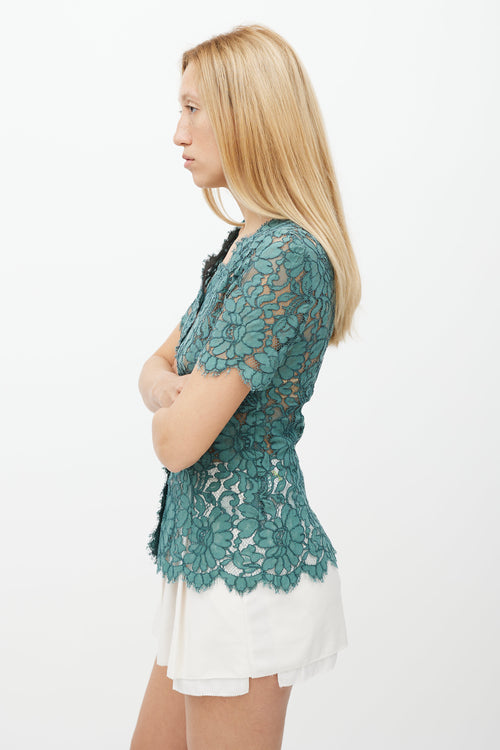 Dolce 
Gabbana Green Lace Button Up Top