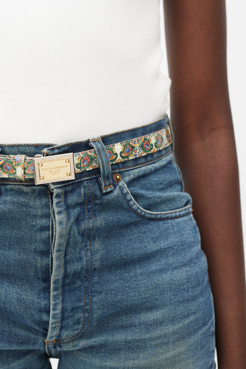 Dolce 
Gabbana Green 
Multicolour Floral Leather Belt