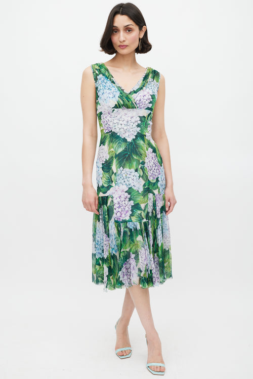 Dolce 
Gabbana Green 
Multicolour Sheer Floral Midi Dress