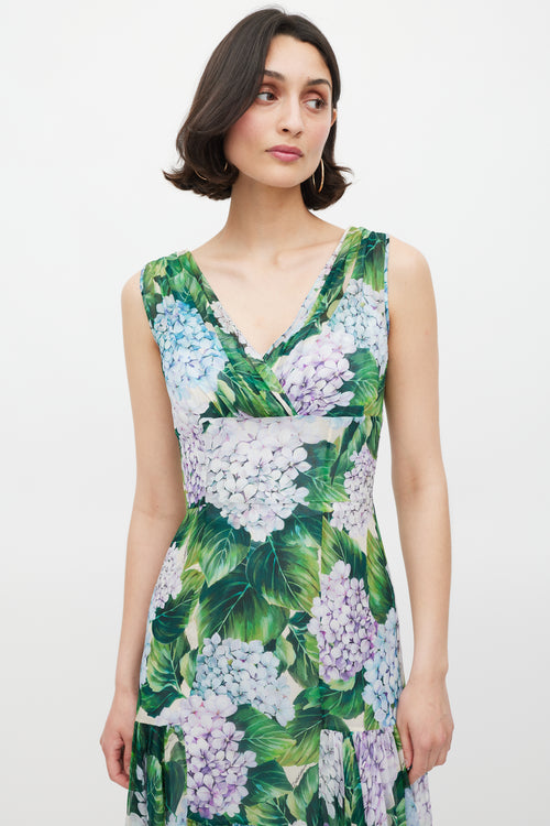 Dolce 
Gabbana Green 
Multicolour Sheer Floral Midi Dress