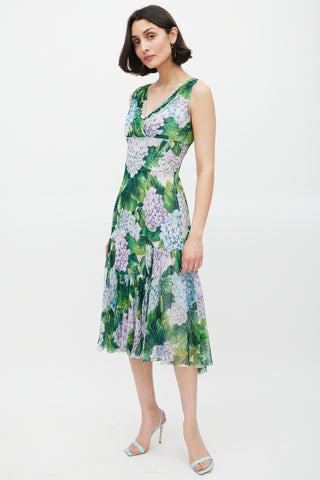 Dolce 
Gabbana Green 
Multicolour Sheer Floral Midi Dress