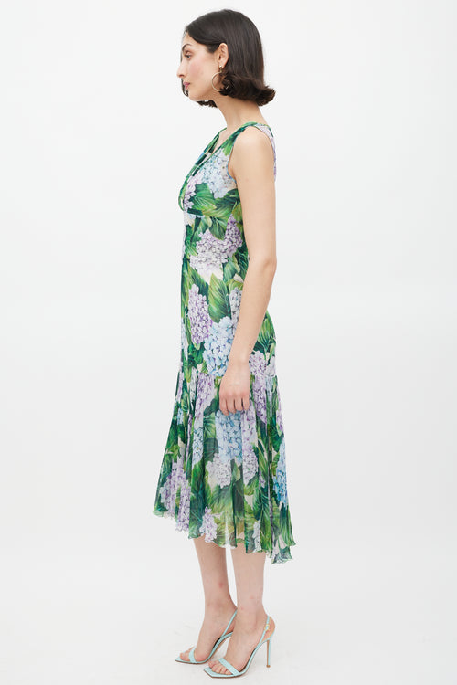 Dolce 
Gabbana Green 
Multicolour Sheer Floral Midi Dress