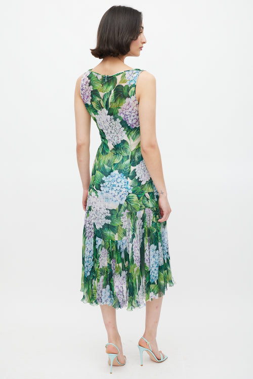 Dolce 
Gabbana Green 
Multicolour Sheer Floral Midi Dress