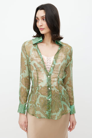 Dolce 
Gabbana Green Paisley Silk Shirt