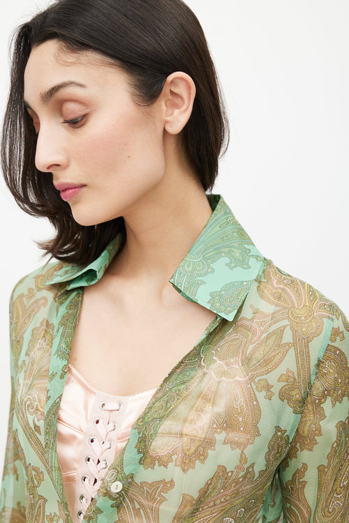 Dolce 
Gabbana Green Paisley Silk Shirt