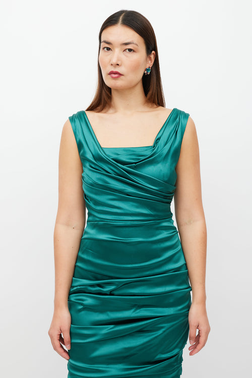 Dolce 
Gabbana Green Ruffled Gathered Silk Dress