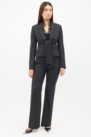 Dolce 
Gabbana Grey Pinstripe 
Lace Lapel Blazer