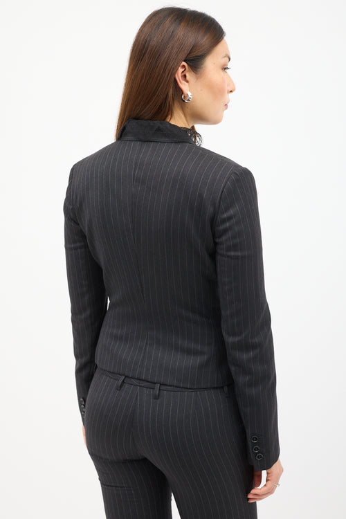 Dolce 
Gabbana Grey Pinstripe 
Lace Lapel Blazer