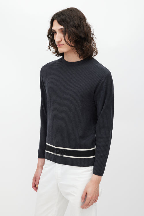 Dolce 
Gabbana Grey 
White Wool Striped Knit Logo Sweater