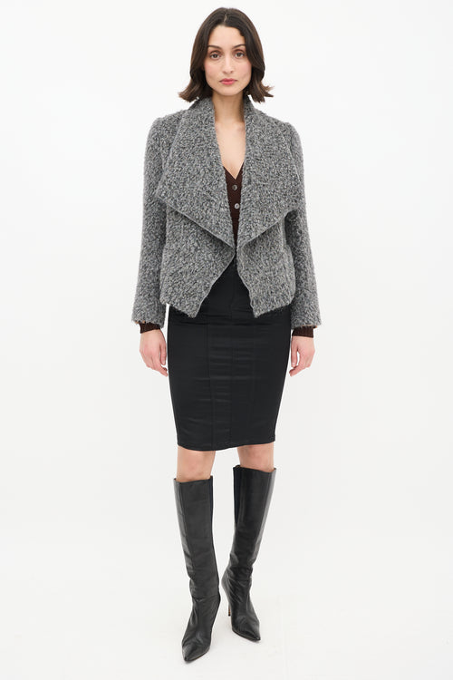 Dolce 
Gabbana Grey Wool Open Drape Collar Jacket