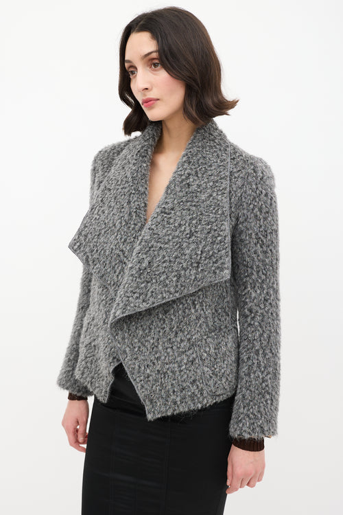 Dolce 
Gabbana Grey Wool Open Drape Collar Jacket