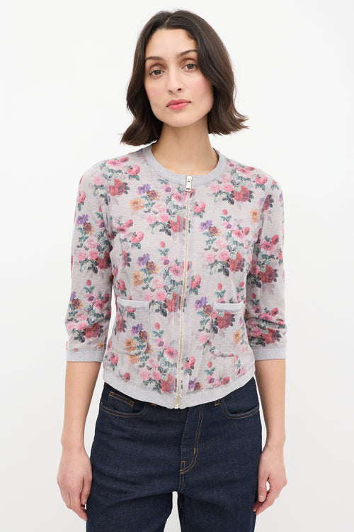 Dolce 
Gabbana Heather Grey 
Multi Floral Zip Sweater