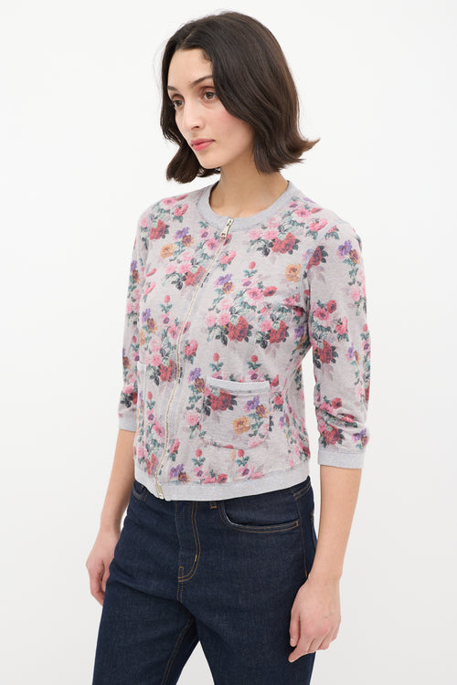 Dolce 
Gabbana Heather Grey 
Multi Floral Zip Sweater