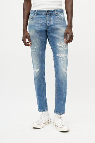 Dolce 
Gabbana Light Wash Distressed Slim Jeans