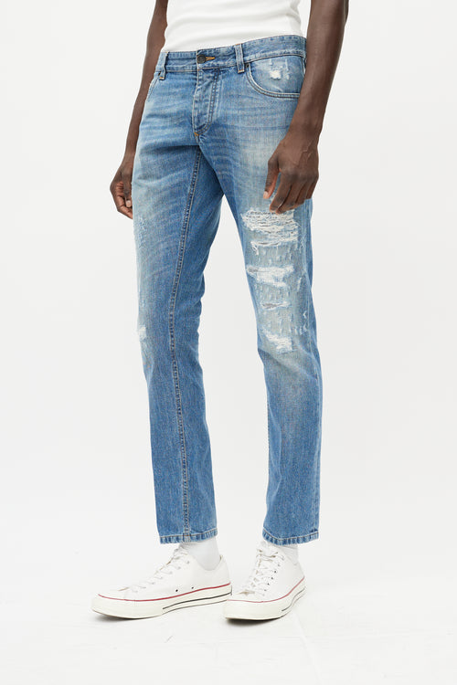 Dolce 
Gabbana Light Wash Distressed Slim Jeans