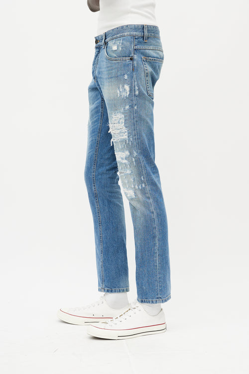 Dolce 
Gabbana Light Wash Distressed Slim Jeans