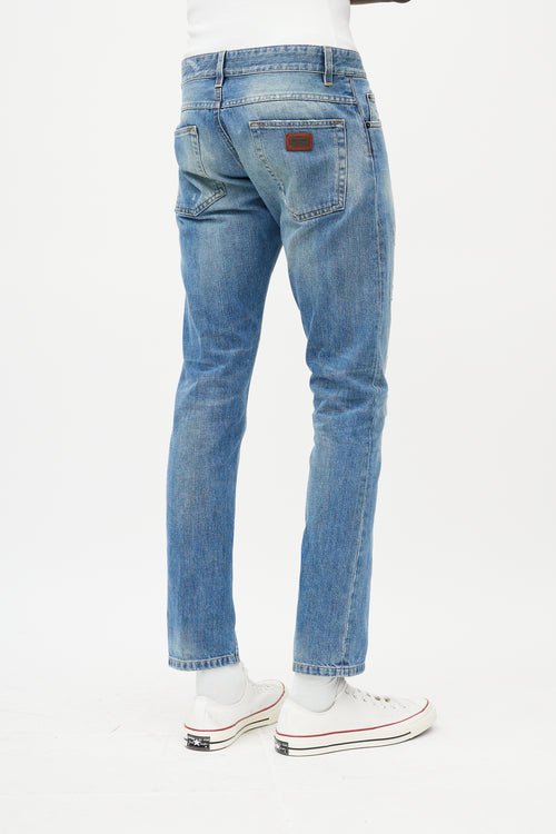 Dolce 
Gabbana Light Wash Distressed Slim Jeans