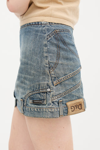 Dolce 
Gabbana Medium Wash Upside Down Denim Skirt