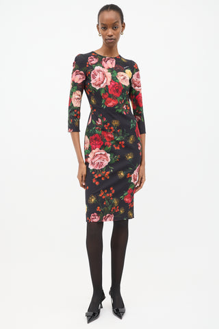 Dolce 
Gabbana Navy 
Multi Satin Rose Dress