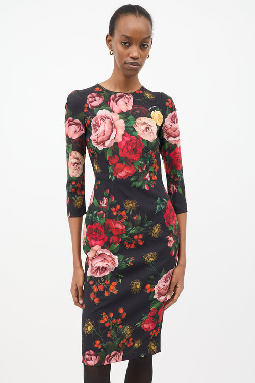 Dolce 
Gabbana Navy 
Multi Satin Rose Dress