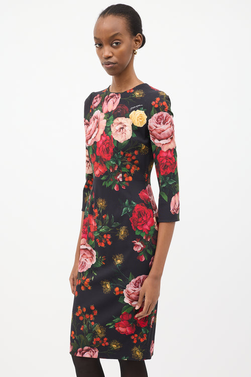 Dolce 
Gabbana Navy 
Multi Satin Rose Dress