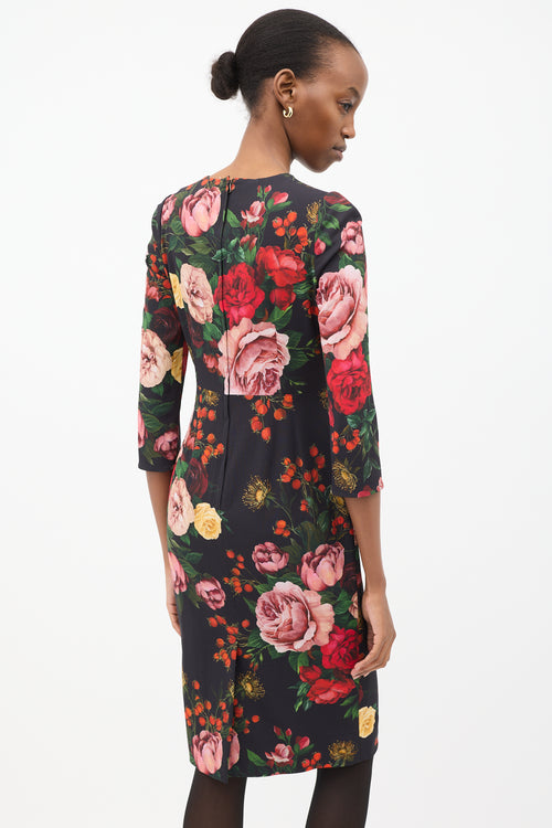 Dolce 
Gabbana Navy 
Multi Satin Rose Dress