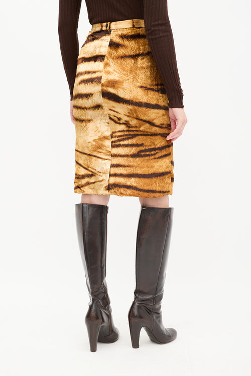 Dolce 
Gabbana Orange 
Brown Silk Velvet Striped Skirt