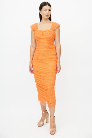 Dolce 
Gabbana Orange Tulle Ruched Dress