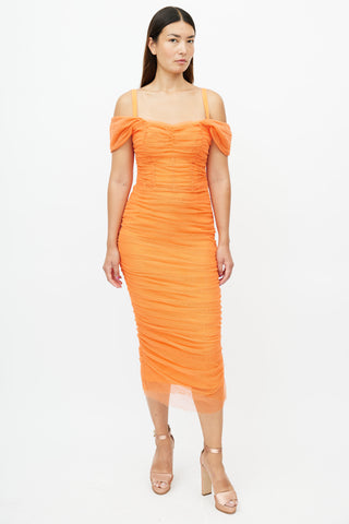 Dolce 
Gabbana Orange Tulle Ruched Dress