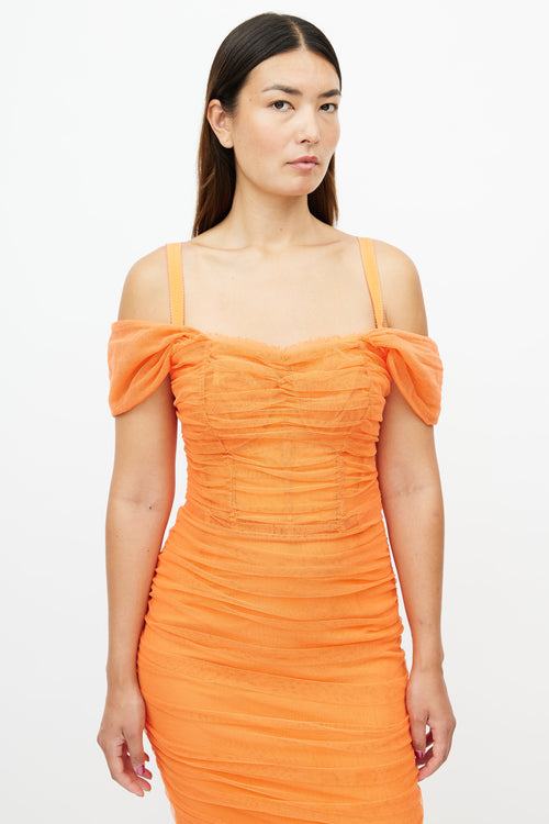 Dolce 
Gabbana Orange Tulle Ruched Dress