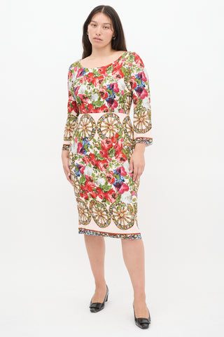 Dolce 
Gabbana Pink 
Multicolour Floral Three Quarter Sleeve Dress