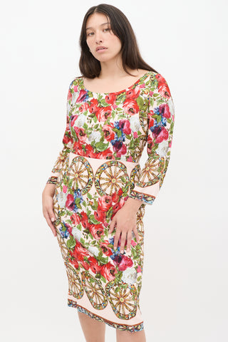 Dolce 
Gabbana Pink 
Multicolour Floral Three Quarter Sleeve Dress