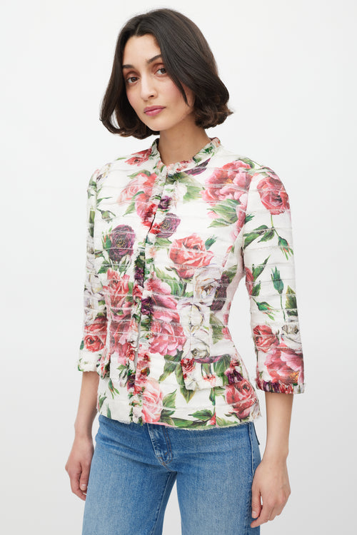 Dolce 
Gabbana Pink 
Multicolour Silk Floral Panelled Jacket