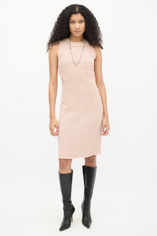 Dolce 
Gabbana Pink Tweed Knit Sleeveless Midi Dress