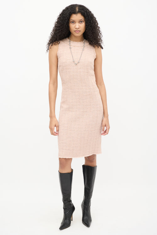 Dolce 
Gabbana Pink Tweed Knit Sleeveless Midi Dress