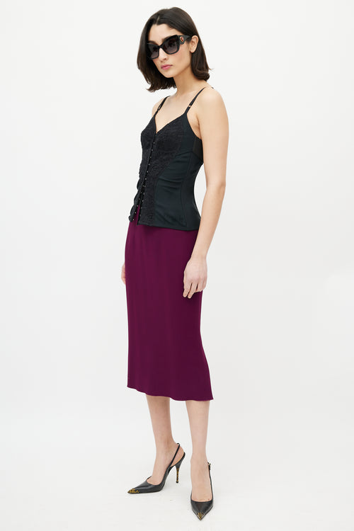 Dolce 
Gabbana Purple 
Black Pencil Midi Skirt