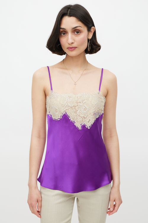 Dolce 
Gabbana Purple 
Cream Silk 
Lace Camisole