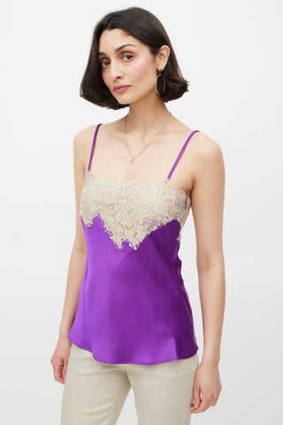 Dolce 
Gabbana Purple 
Cream Silk 
Lace Camisole