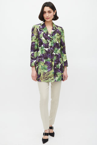 Dolce 
Gabbana Purple 
Green Printed Crystal Button Blazer