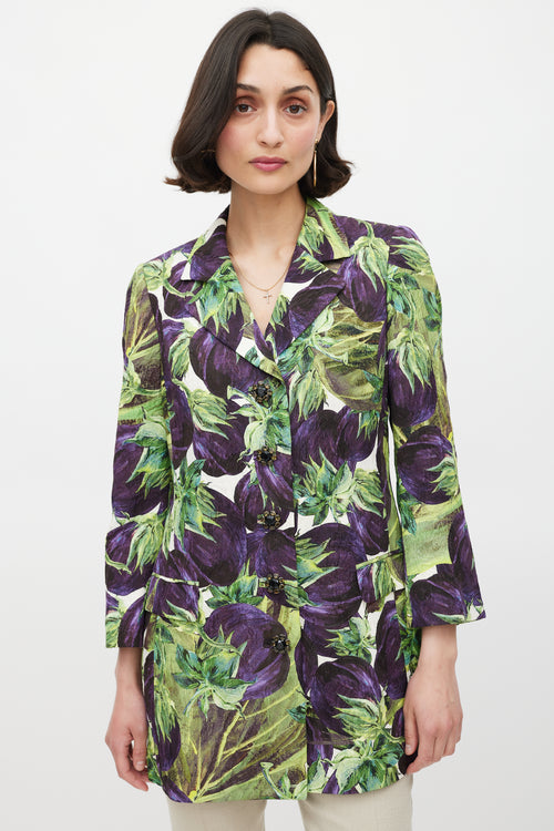 Dolce 
Gabbana Purple 
Green Printed Crystal Button Blazer