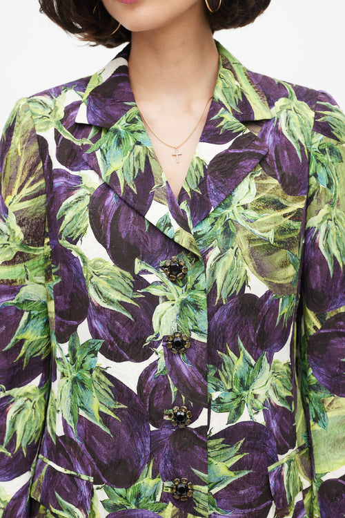 Dolce 
Gabbana Purple 
Green Printed Crystal Button Blazer